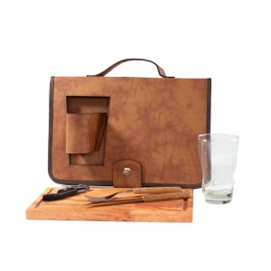 Porta tablita luxe asado x1 vaso vidrio caramelo