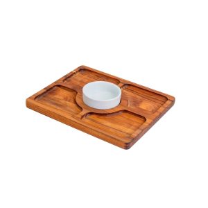 Tabla teka con recipiente y 4 divisiones 28x23x4 cm